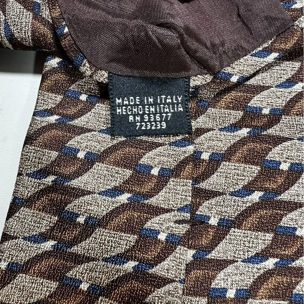 Stafford‎ Executive The Spotless Tie, Mens 100% Silk,Brown Geometric